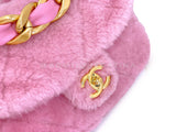 Chanel 2022 Pink Shearling Flap Crossbody Bag GHW 3U4