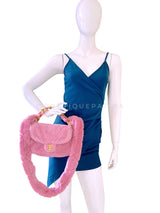 Chanel 2022 Pink Shearling Flap Crossbody Bag GHW 3U4