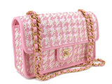 Chanel 23C Woven Houndstooth Pink Gold White Flap Bag GHW 72B