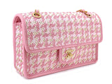 Chanel 23C Woven Houndstooth Pink Gold White Flap Bag GHW 72B