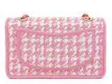 Chanel 23C Woven Houndstooth Pink Gold White Flap Bag GHW 72B
