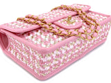 Chanel 23C Woven Houndstooth Pink Gold White Flap Bag GHW 72B