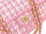 Chanel 23C Woven Houndstooth Pink Gold White Flap Bag GHW 72B