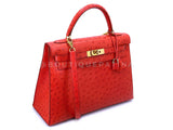 Hermès Red Ostrich 32cm Kelly Bag Sellier 24k GHW G3W