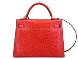 Hermès Red Ostrich 32cm Kelly Bag Sellier 24k GHW G3W
