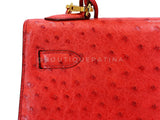 Hermès Red Ostrich 32cm Kelly Bag Sellier 24k GHW G3W