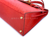 Hermès Red Ostrich 32cm Kelly Bag Sellier 24k GHW G3W
