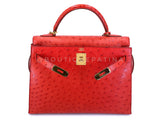 Hermès Red Ostrich 32cm Kelly Bag Sellier 24k GHW G3W