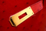 Hermès Red Ostrich 32cm Kelly Bag Sellier 24k GHW G3W