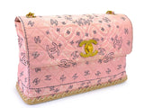 Chanel 1994 Vintage Baby Pink Bandana Maxi Straw Jumbo Flap Bag Paisley Print X43
