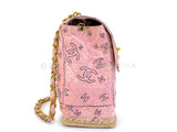 Chanel 1994 Vintage Baby Pink Bandana Maxi Straw Jumbo Flap Bag Paisley Print X43