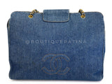 Chanel 1996 Vintage Blue Denim Supermodel Weekender XL Bag 24k GHW H76