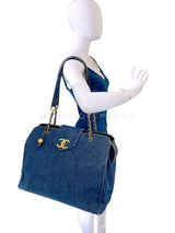 Chanel 1996 Vintage Blue Denim Supermodel Weekender XL Bag 24k GHW H76