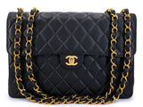 Chanel 2003 Vintage Black Caviar Jumbo Classic Flap Bag 24k GHW UVR