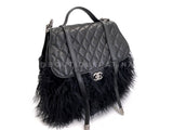 Rare Chanel 14A Black Mongolian Lamb Fur Paris-Dallas Fringe Saddle XL Flap Bag 2TX