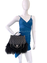 Rare Chanel 14A Black Mongolian Lamb Fur Paris-Dallas Fringe Saddle XL Flap Bag 2TX
