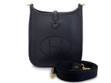 NIB Hermes Black Clemence Mini Evelyne TPM Bag 24k GHW TU4