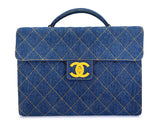 Chanel Vintage 1997 Blue Denim Briefcase Tote Bag 24k GHW KBY