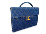 Chanel Vintage 1997 Blue Denim Briefcase Tote Bag 24k GHW KBY