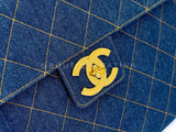 Chanel Vintage 1997 Blue Denim Briefcase Tote Bag 24k GHW KBY