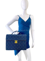 Chanel Vintage 1997 Blue Denim Briefcase Tote Bag 24k GHW KBY