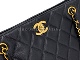Chanel 90s Vintage Black Caviar Timeless Medium Turnlock Shopper Tote Bag 24k GHW EMO