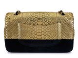 Chanel 2017 Gold Python Black Suede Medium Classic Double Flap Bag GHW S2O