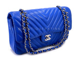 Chanel Blue Chevron Caviar Classic Double Flap Bag SHW E2L