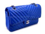 Chanel Blue Chevron Caviar Classic Double Flap Bag SHW E2L