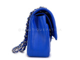 Chanel Blue Chevron Caviar Classic Double Flap Bag SHW E2L