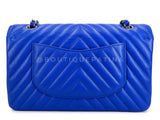 Chanel Blue Chevron Caviar Classic Double Flap Bag SHW E2L