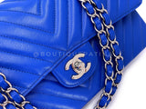 Chanel Blue Chevron Caviar Classic Double Flap Bag SHW E2L