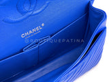Chanel Blue Chevron Caviar Classic Double Flap Bag SHW E2L