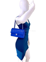 Chanel Blue Chevron Caviar Classic Double Flap Bag SHW E2L