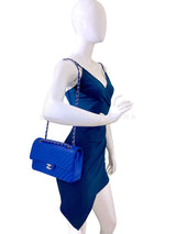 Chanel Blue Chevron Caviar Classic Double Flap Bag SHW E2L