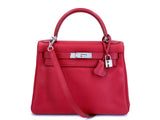 Hermes Red Rouge Garance 28cm Kelly Bag Clemence PHW 296