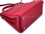 Hermes Red Rouge Garance 28cm Kelly Bag Clemence PHW 296
