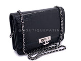 Chanel 2019 Black Shiny Lizard Golden Class WOC Wallet on Chain Flap Bag RHW HK5