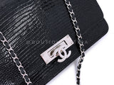 Chanel 2019 Black Shiny Lizard Golden Class WOC Wallet on Chain Flap Bag RHW HK5
