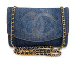 Chanel 1997 Vintage Timeless Denim WOC Wallet on Chain Flap Bag 24k GHW 304