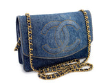 Chanel 1997 Vintage Timeless Denim WOC Wallet on Chain Flap Bag 24k GHW 304