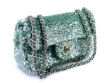 Rare Chanel Mermaid Green Sequins Mini Flap Bag Etched CC SHW KMD