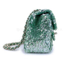 Rare Chanel Mermaid Green Sequins Mini Flap Bag Etched CC SHW KMD