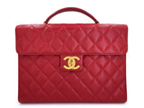 Chanel 1994 Vintage Red Caviar Briefcase Tote Bag 24k GHW I0A