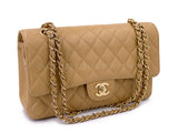 Chanel 2003 Vintage "Speckled" Caramel Beige Caviar Medium Classic Double Flap Bag 24k GHW 85Q