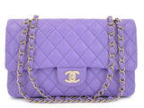 Chanel 2020 Lilac Lavender Violet Medium Caviar Classic Double Flap Bag GHW 8TX