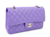 Chanel 2020 Lilac Lavender Violet Medium Caviar Classic Double Flap Bag GHW 8TX