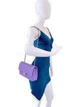 Chanel 2020 Lilac Lavender Violet Medium Caviar Classic Double Flap Bag GHW 8TX