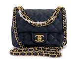 Chanel 24P Pearl Chain Square Mini Flap Bag GHW Black 9YV