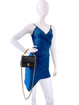 Chanel 24P Pearl Chain Square Mini Flap Bag GHW Black 9YV